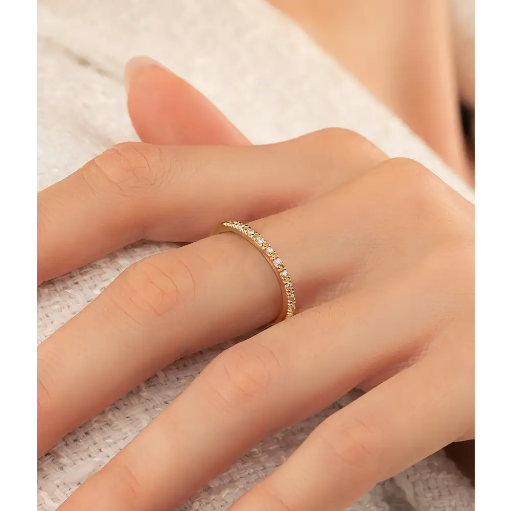 14K Solid Gold Pave Ring with CZ - Rings