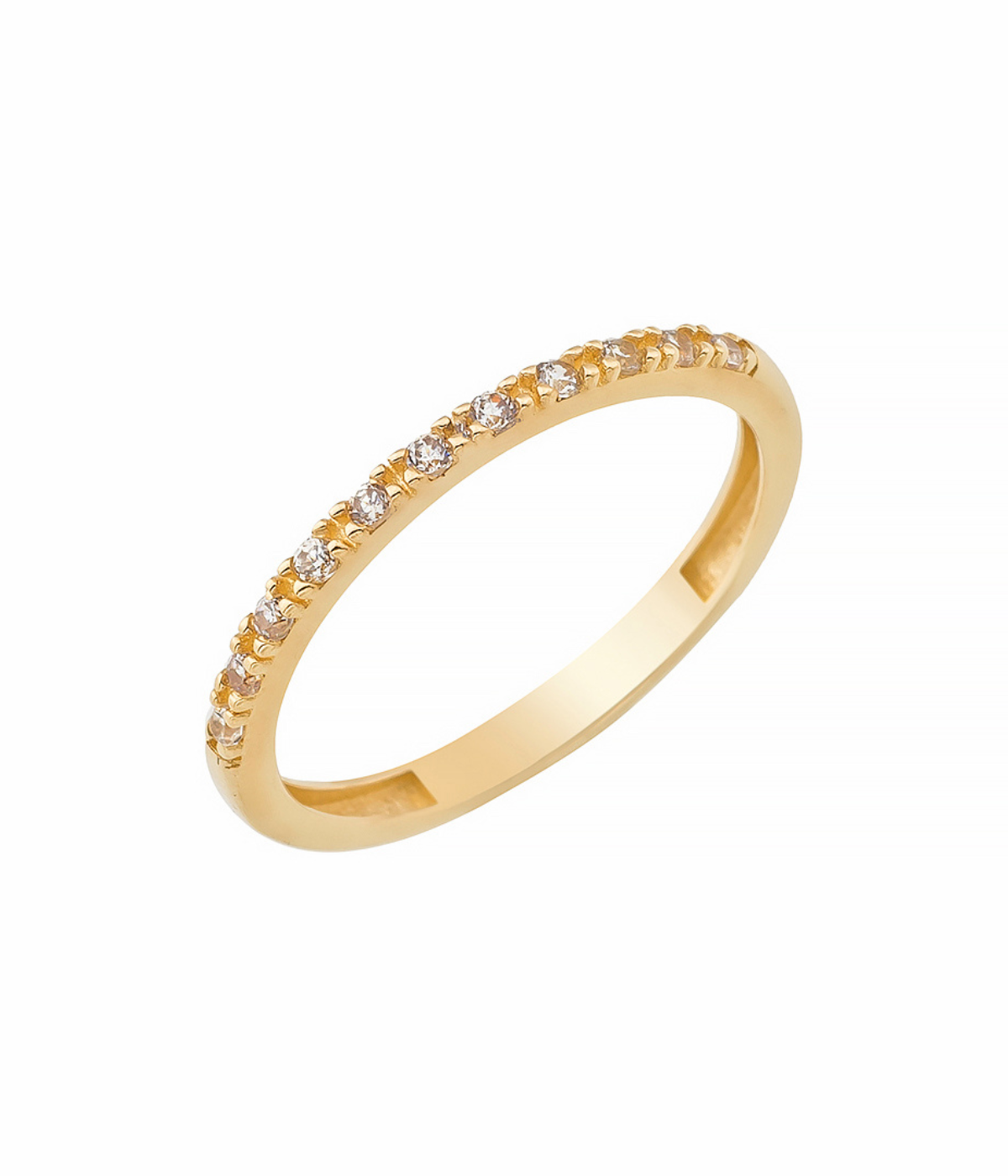 14K Solid Gold Pave Ring with CZ - Rings