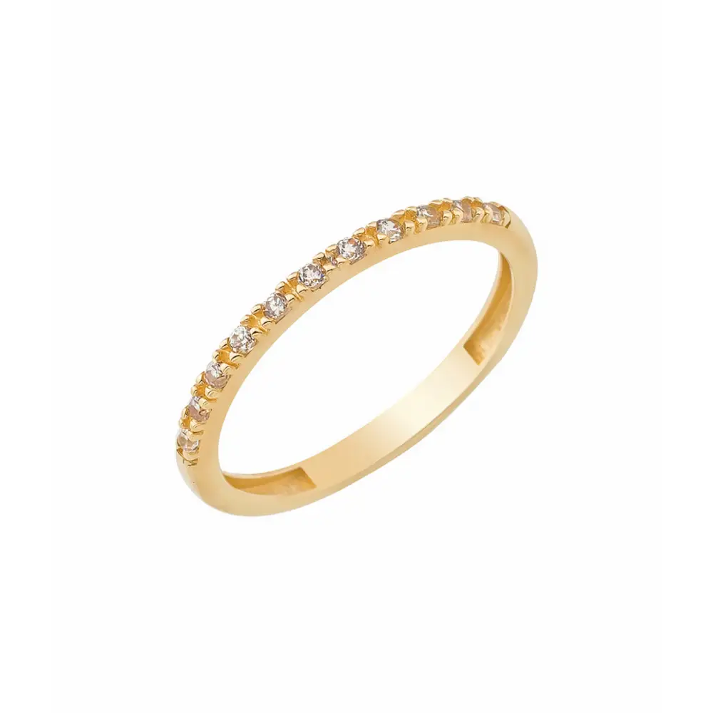 14K Solid Gold Pave Ring with CZ - Rings