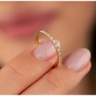 14K Solid Gold Pave Wedding Band with Simulated Diamonds Dainty CZ Ring