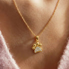 14K Solid Gold Paw Print Necklace Sparkling Pet Lover Pendant Charm Dog Mom Jewelry Cat Memorial Gift Tiny Animal Disc
