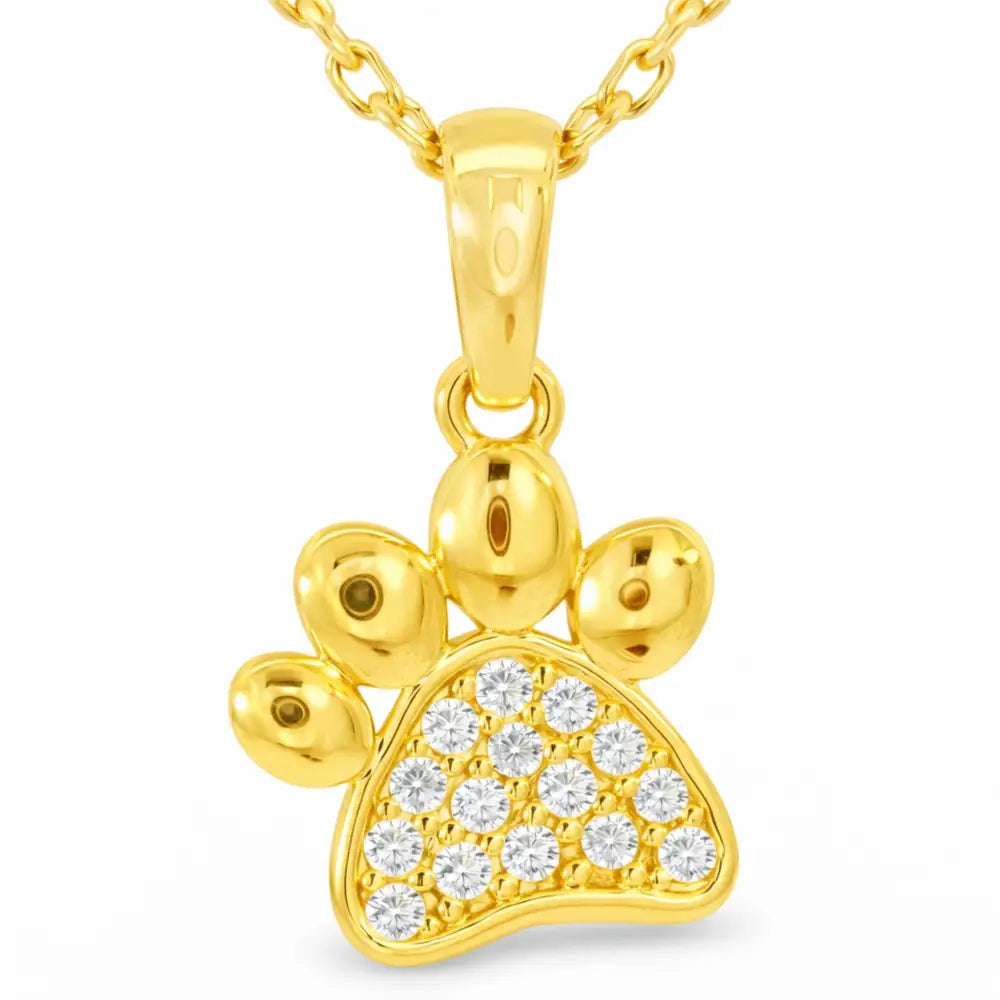 14K Solid Gold Paw Print Necklace Sparkling Pet Lover Pendant Charm Dog Mom Jewelry Cat Memorial Gift Tiny Animal Disc
