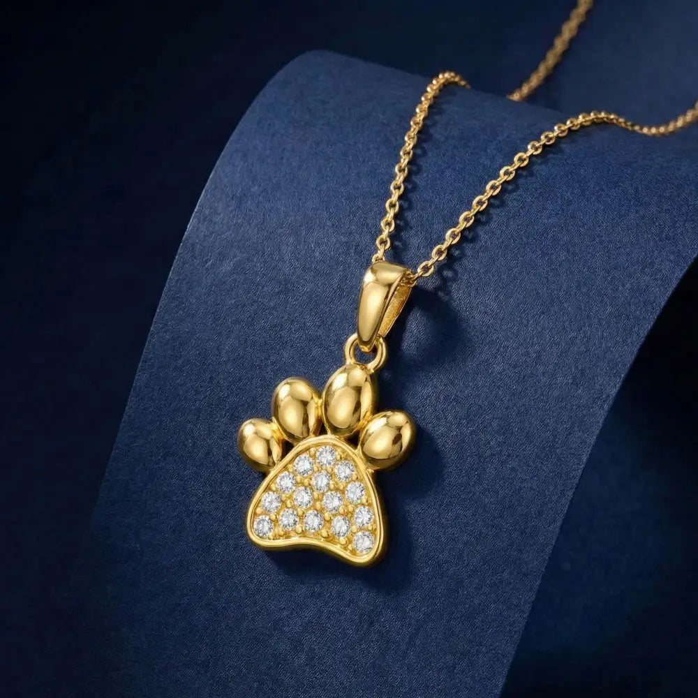 14K Solid Gold Paw Print Necklace Sparkling Pet Lover Pendant Charm Dog Mom Jewelry Cat Memorial Gift Tiny Animal Disc