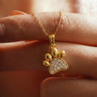 14K Solid Gold Paw Print Necklace Sparkling Pet Lover Pendant Charm Dog Mom Jewelry Cat Memorial Gift Tiny Animal Disc