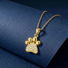 14K Solid Gold Paw Print Necklace Sparkling Pet Lover Pendant Charm Dog Mom Jewelry Cat Memorial Gift Tiny Animal Disc