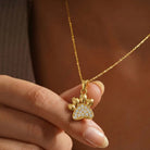 14K Solid Gold Paw Print Necklace Sparkling Pet Lover Pendant Charm Dog Mom Jewelry Cat Memorial Gift Tiny Animal Disc
