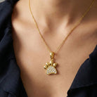 14K Solid Gold Paw Print Necklace Sparkling Pet Lover Pendant Charm Dog Mom Jewelry Cat Memorial Gift Tiny Animal Disc