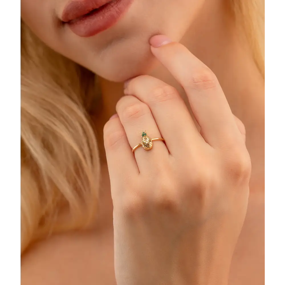 14K Solid Gold Pineapple Ring - Rings