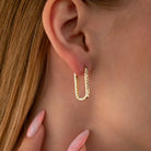 14K Solid Gold Rectangle Huggie Earrings – Tiny Diamond-Cut Oval Hoops (16mm 19mm 24mm) - Hoop Earrings