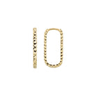 14K Solid Gold Rectangle Huggie Earrings – Tiny Diamond-Cut Oval Hoops (16mm 19mm 24mm) - Single Small / 14K Yellow