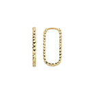 14K Solid Gold Rectangle Huggie Earrings – Tiny Diamond-Cut Oval Hoops (16mm 19mm 24mm) - Single Small / 14K Yellow