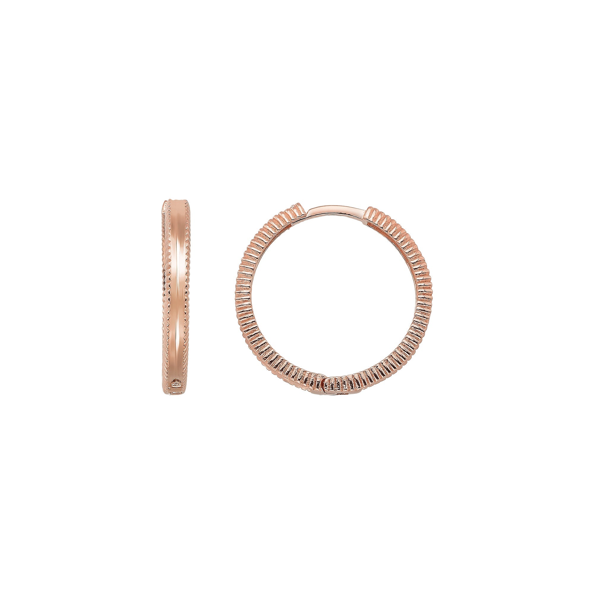 14K Solid Gold Ribbed Huggie Hoop Earrings | 19mm Everyday Hoops for Women - Single (1 Earring) / 14K Rose Gold - Hoop