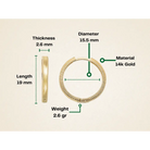 14K Solid Gold Ribbed Huggie Hoop Earrings | 19mm Everyday Hoops for Women - Hoop Earrings