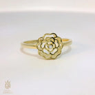 14K Solid Gold Rose Ring with Simulated Diamonds – Floral Nature Inspired Jewelry for Women