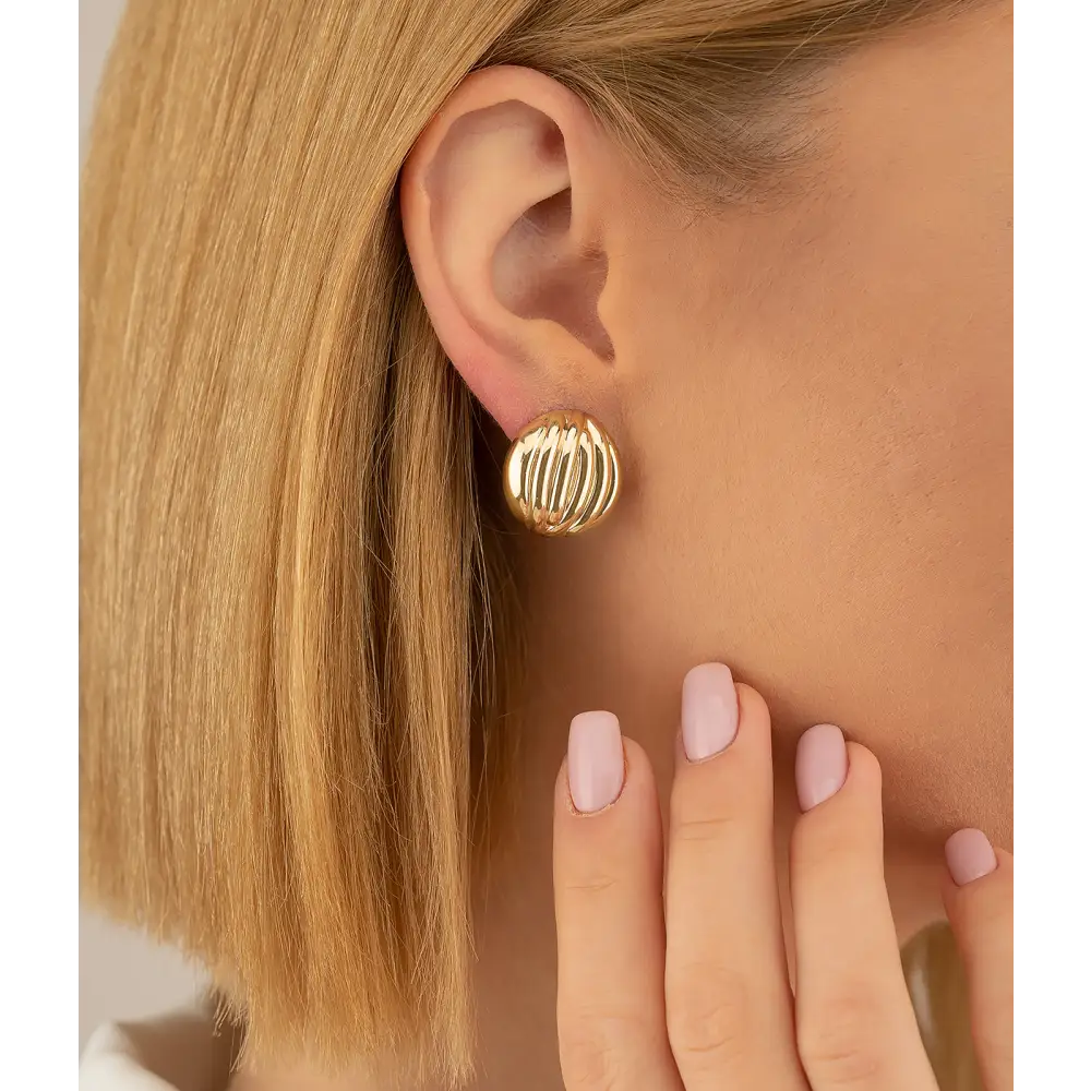 14K Solid Gold Round Omega Back Post Earrings - Earrings