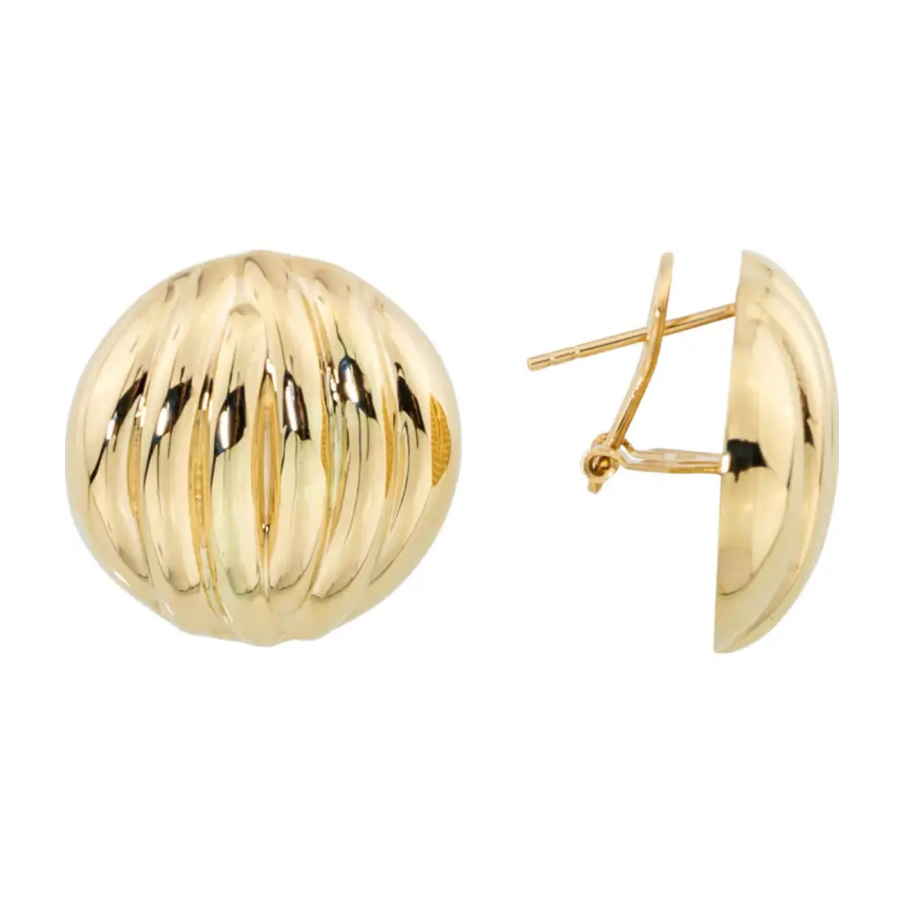 14K Solid Gold Round Omega Back Post Earrings - Earrings
