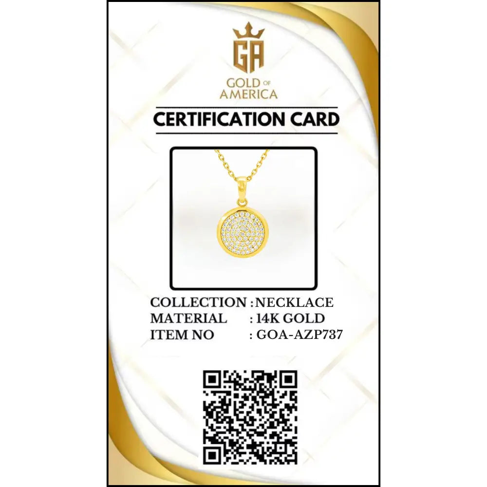 14K Solid Gold Round Pave CZ Necklace Sparkling Circle Pendant Minimalist Halo Jewelry Eternity Disc Wedding Gift