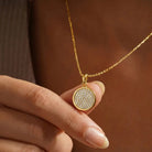 14K Solid Gold Round Pave CZ Necklace Sparkling Circle Pendant Minimalist Halo Jewelry Eternity Disc Wedding Gift