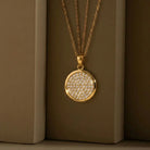 14K Solid Gold Round Pave CZ Necklace Sparkling Circle Pendant Minimalist Halo Jewelry Eternity Disc Wedding Gift