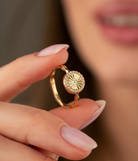 14K Solid Gold Round Shape Sunshine CZ Ring - Rings