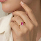 14K Solid Gold Ruby Marquise Ring Minimal Floral Gold Ring Stackable Gold Ring for Women