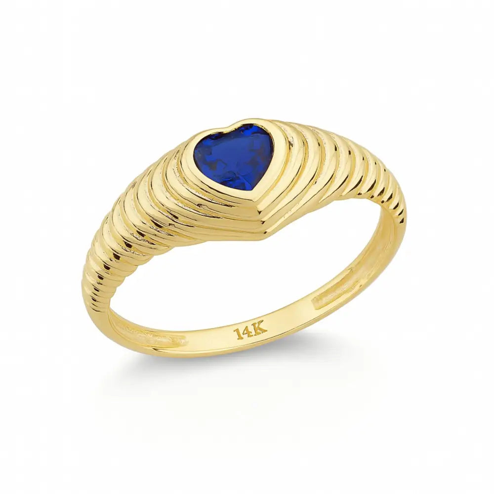 14K Solid Gold Sapphire Heart Ring – Heirloom Signet Heart Cut Birthstone Jewelry for Women