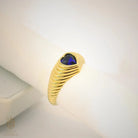 14K Solid Gold Sapphire Heart Ring – Heirloom Signet Heart Cut Birthstone Jewelry for Women