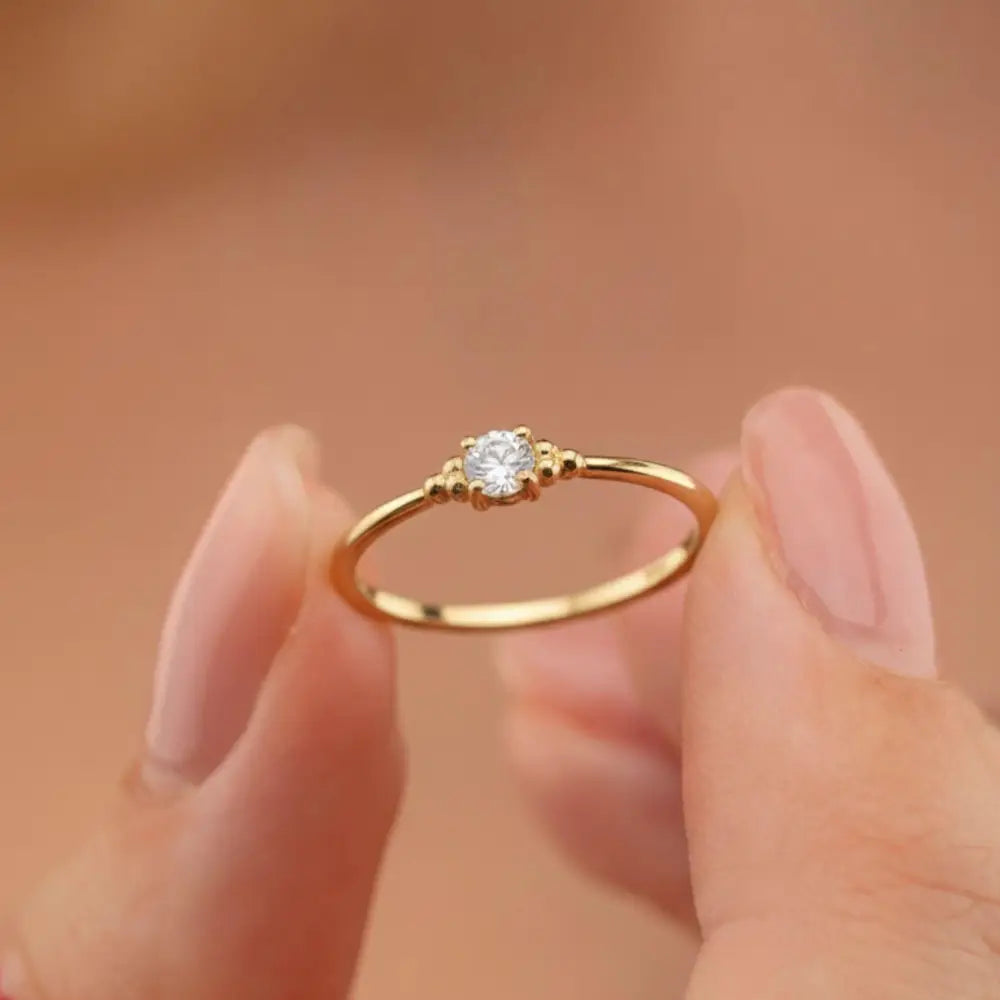 14k Solid Gold Simulant Diamond Ring Dainty Minimalist Engagement Ring