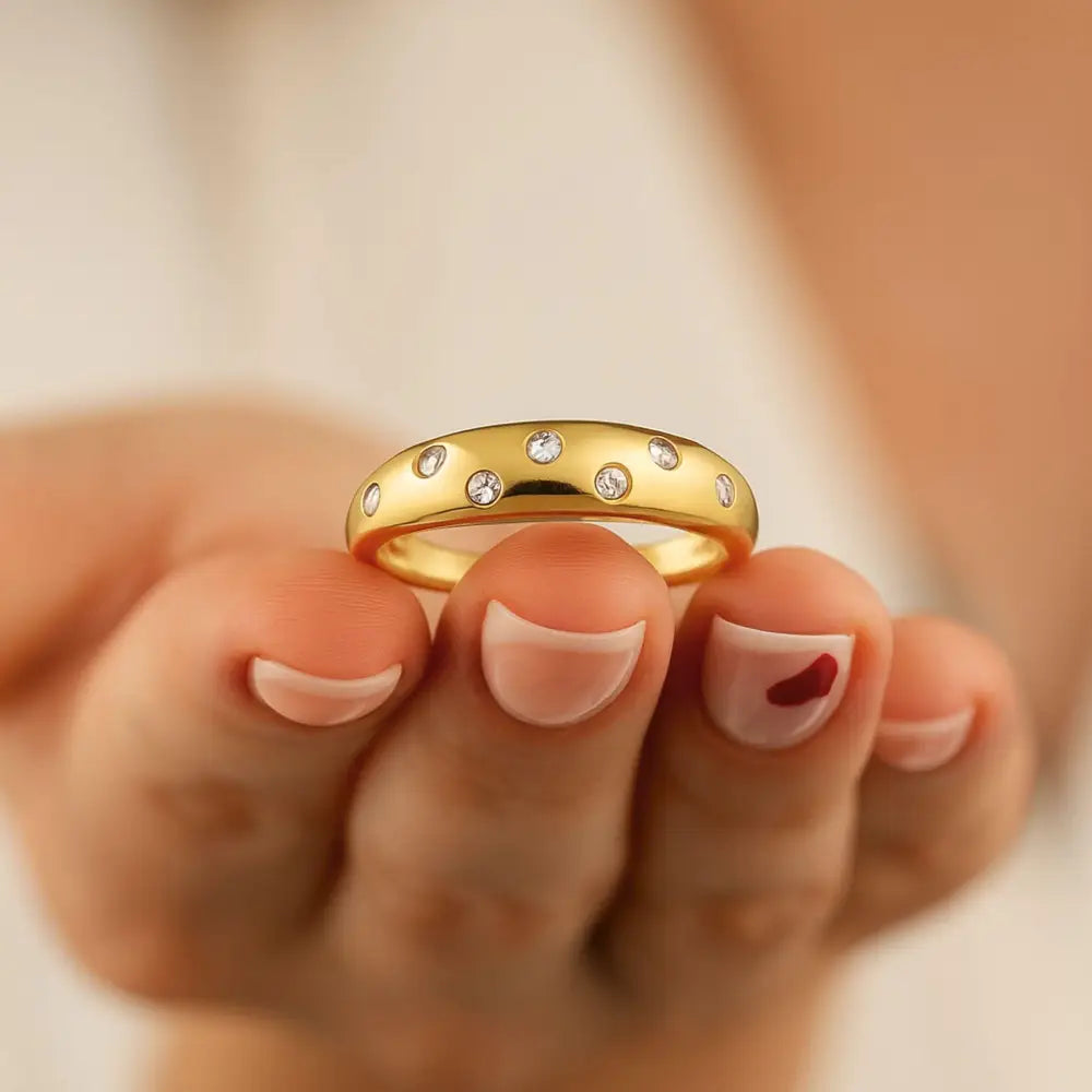 14K Solid Gold Simulated Diamond Ring Flush Set Wedding Band