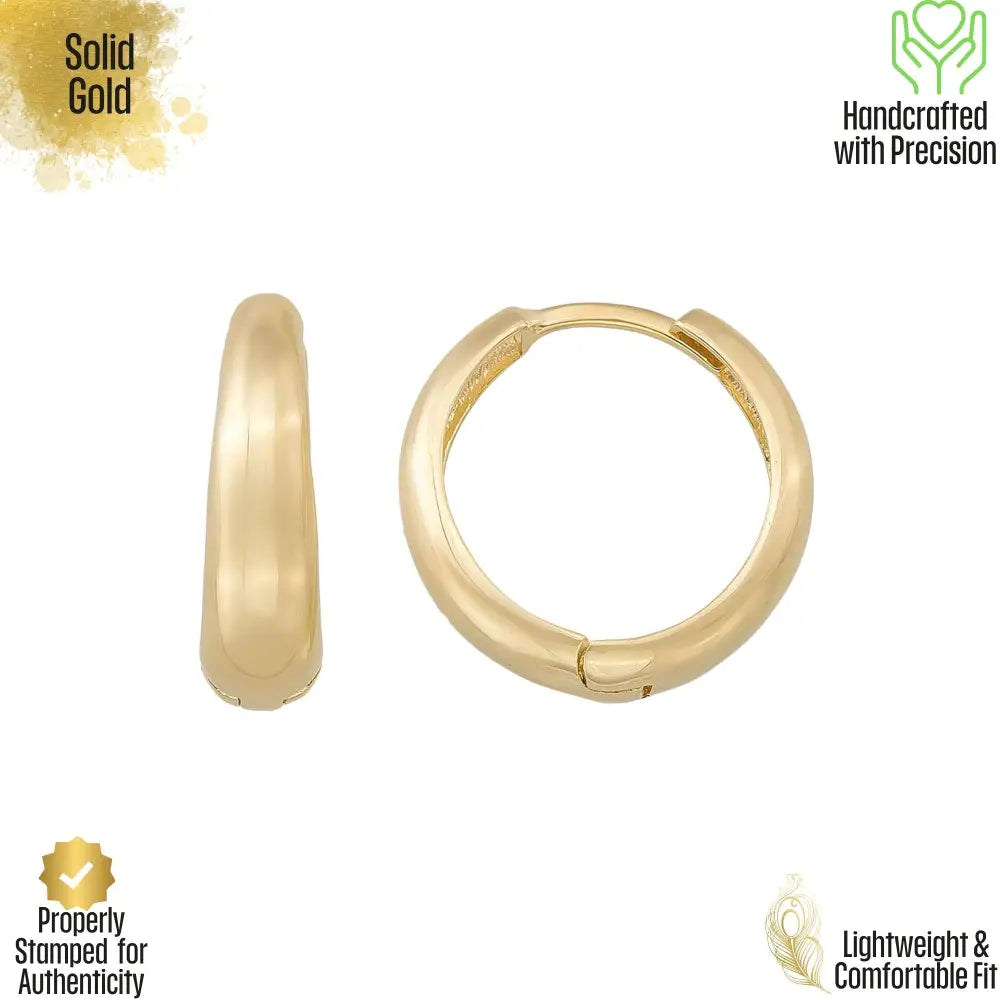 14K Solid Gold Slim Dome Huggie Hoop Earrings | Everyday Hoops for Women - Hoop Earrings