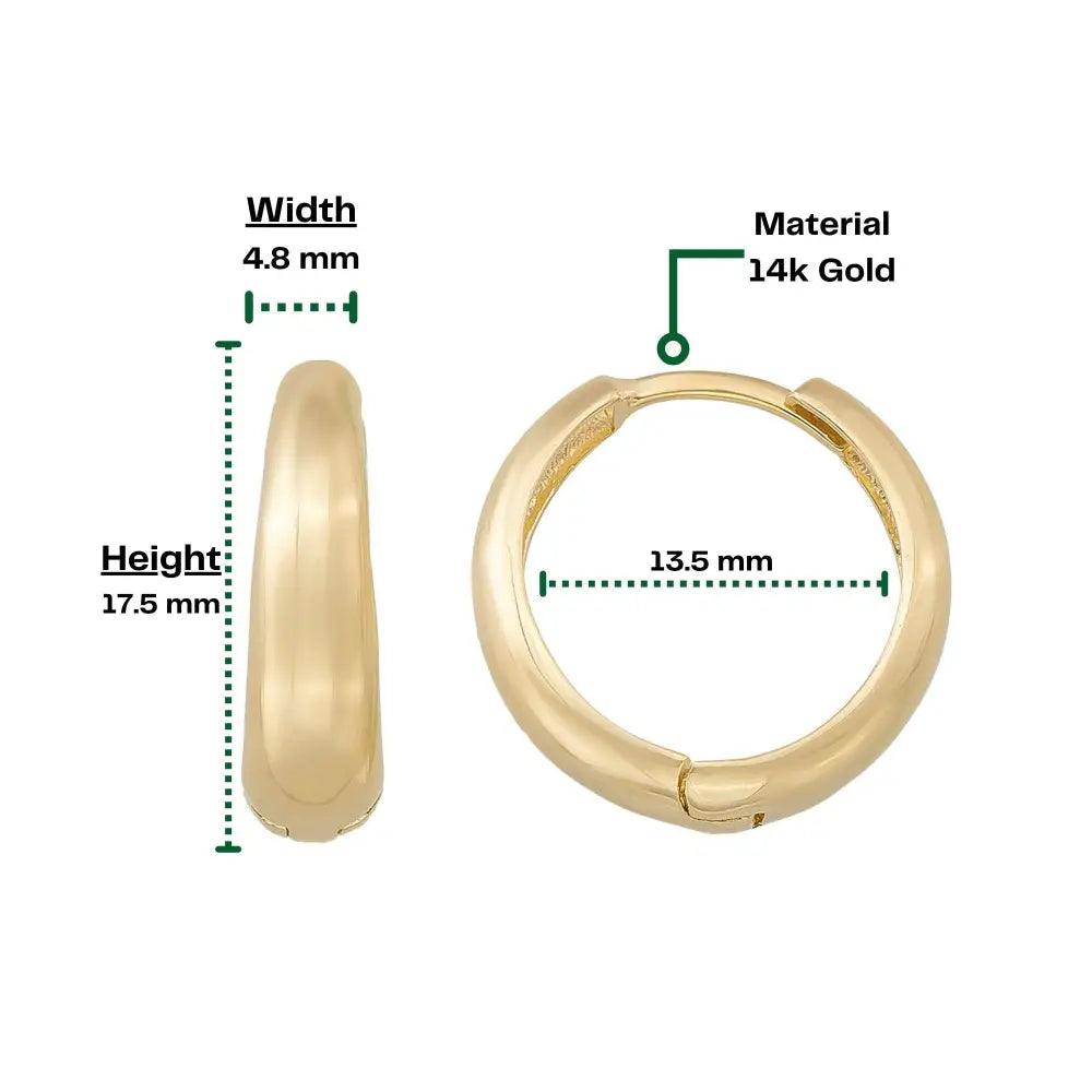 14K Solid Gold Slim Dome Huggie Hoop Earrings | Everyday Hoops for Women - Hoop Earrings