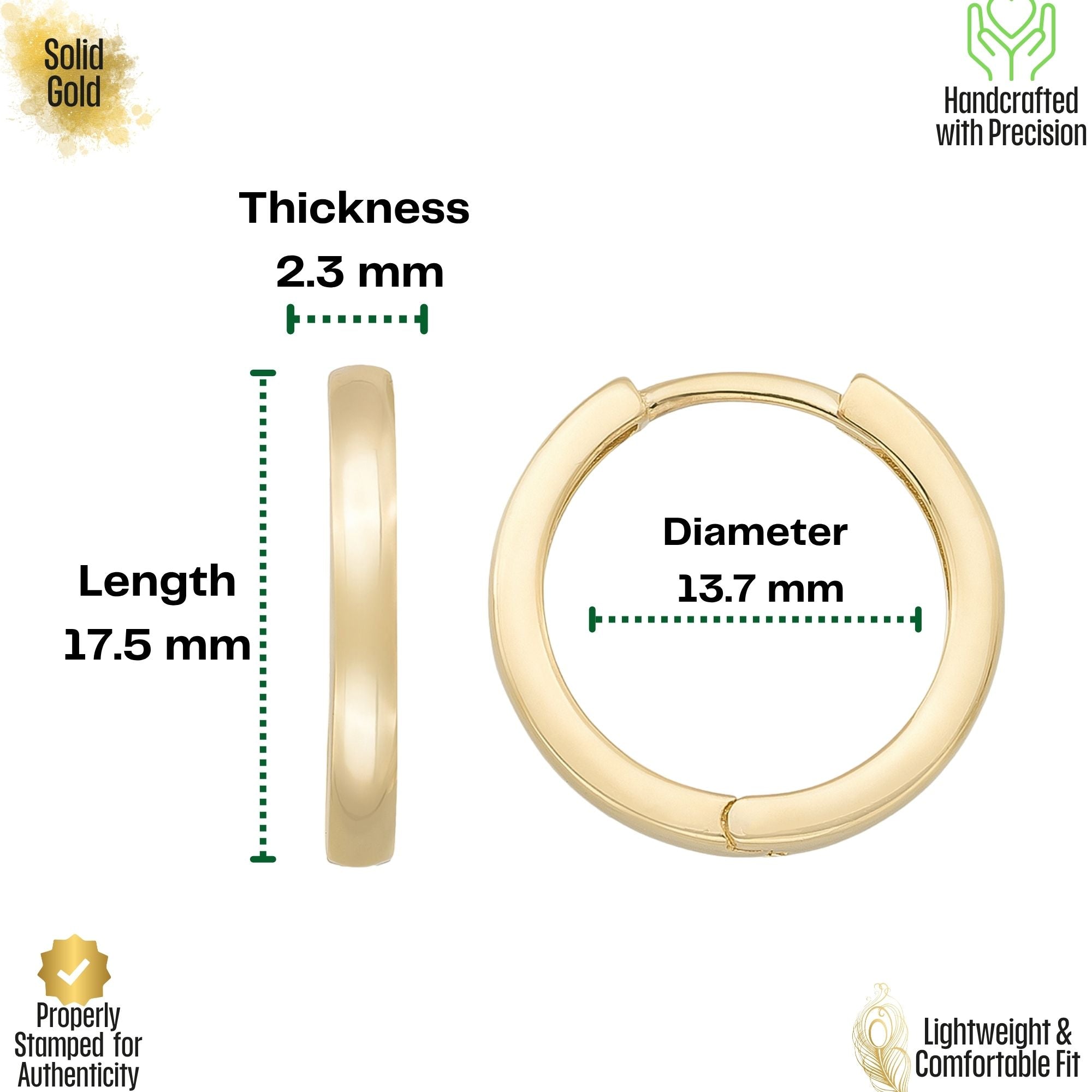 14K Solid Gold Small Hoop Earrings | Minimal Huggie Earrings for Everyday Wear - Hoop Earrings