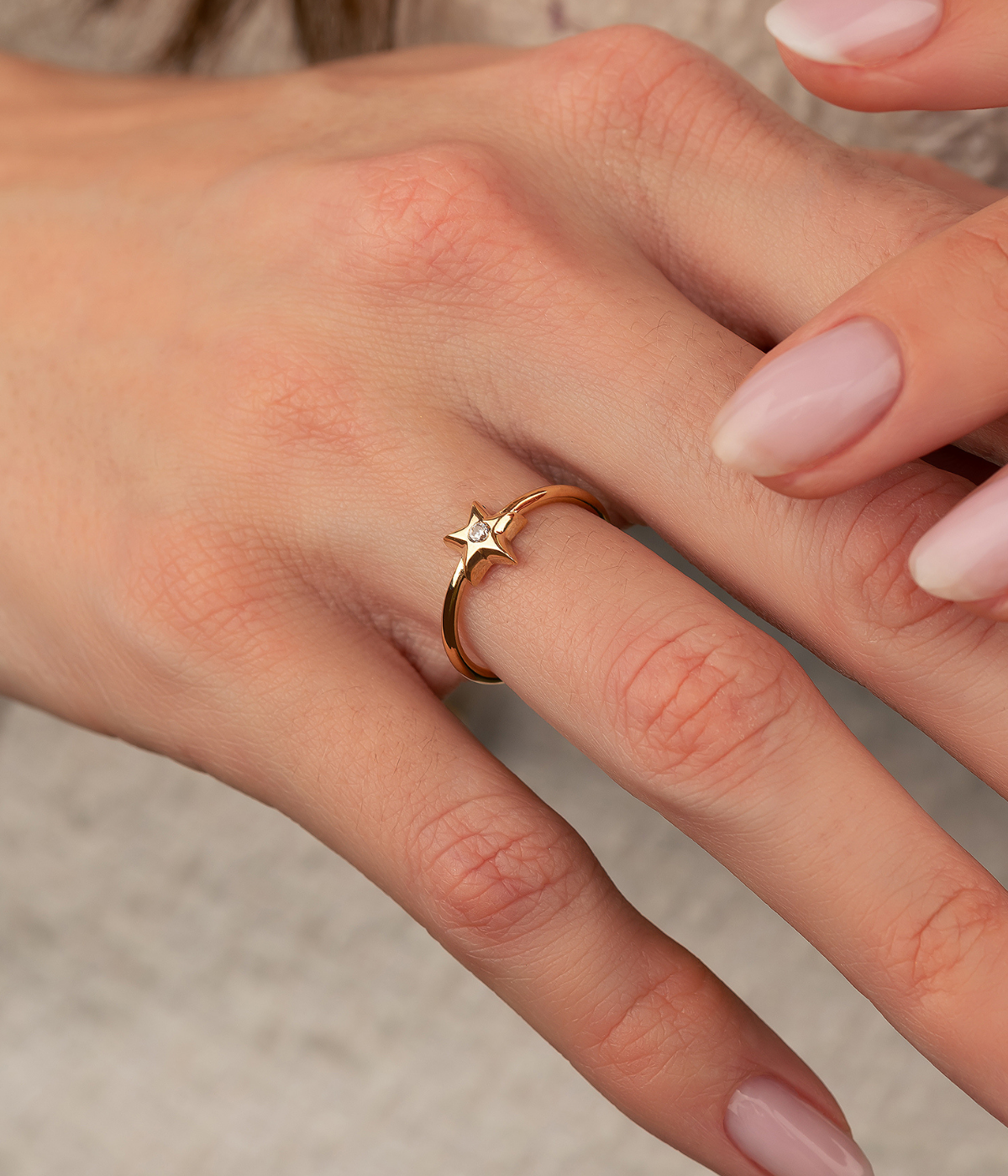 14K Solid Gold Small Star Solitaire CZ Ring - Rings