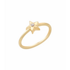 14K Solid Gold Small Star Solitaire CZ Ring - Rings