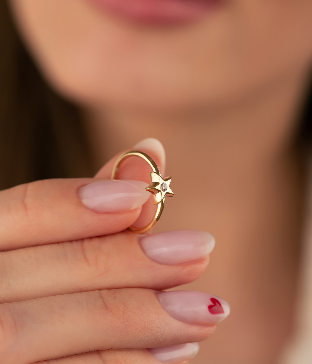 14K Solid Gold Small Star Solitaire CZ Ring - Rings