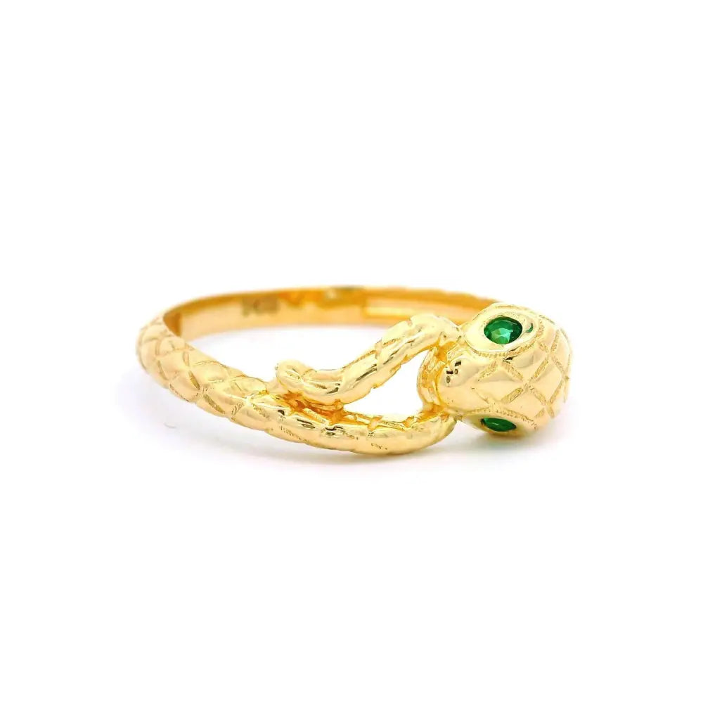 14K Solid Gold Snake Ring Emerald Eyes Ouroboros Ring for Women & Men