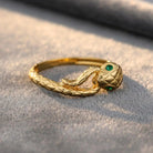 14K Solid Gold Snake Ring Emerald Eyes Ouroboros Ring for Women & Men