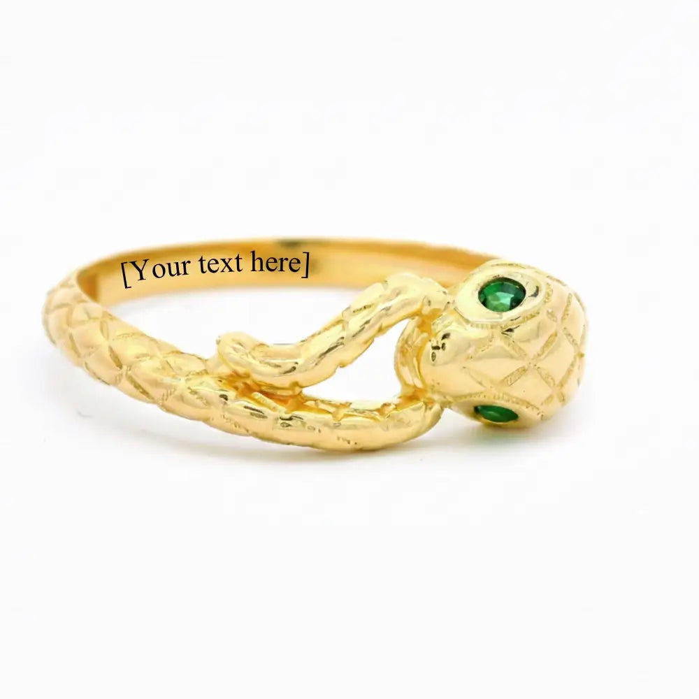 14K Solid Gold Snake Ring Emerald Eyes Ouroboros Ring for Women & Men