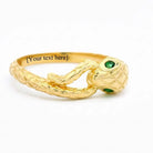 14K Solid Gold Snake Ring Emerald Eyes Ouroboros Ring for Women & Men