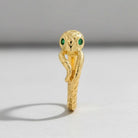 14K Solid Gold Snake Ring Emerald Eyes Ouroboros Ring for Women & Men