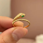14K Solid Gold Snake Ring – Ouroboros Design with Emerald Eyes