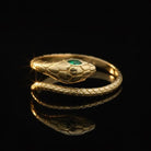 14K Solid Gold Snake Ring – Ouroboros Design with Emerald Eyes