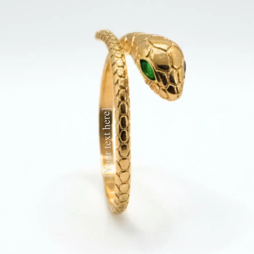 14K Solid Gold Snake Ring – Ouroboros Design with Emerald Eyes