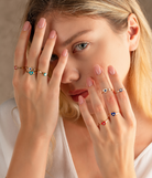 14K Solid Gold Square Dainty Evil Eye Ring Blue - Rings