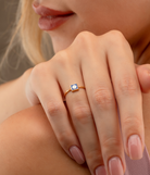 14K Solid Gold Square Dainty Evil Eye Ring Blue - Rings