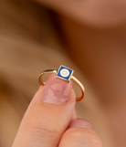 14K Solid Gold Square Dainty Evil Eye Ring Blue - Rings