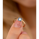 14K Solid Gold Square Dainty Evil Eye Ring Blue - Rings