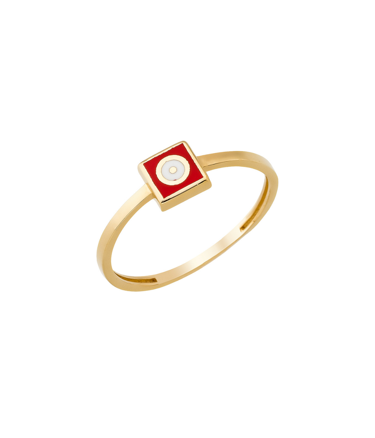 14K Solid Gold Square Dainty Evil Eye Ring Red - Rings