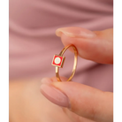 14K Solid Gold Square Dainty Evil Eye Ring Red - Rings