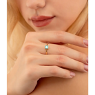 14K Solid Gold Square Dainty Evil Eye Ring Turquoise - Rings